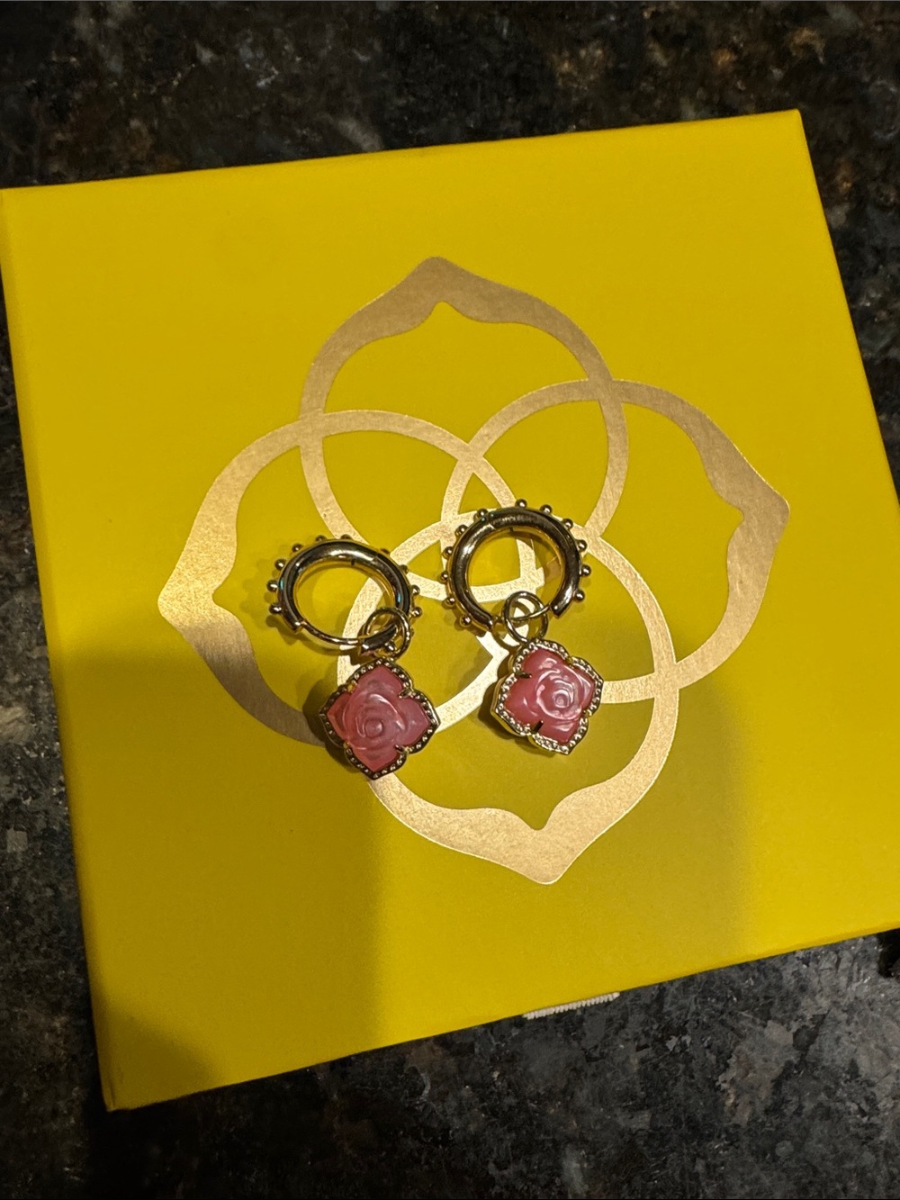 Kendra Scott Silver Hoop Earrings with Pink Rose Charms